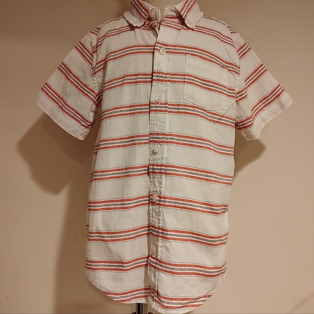 Janie And Jack Boy 6 Short Sleeve Linen Button Shirt Beach Stripe Preppy Vacay